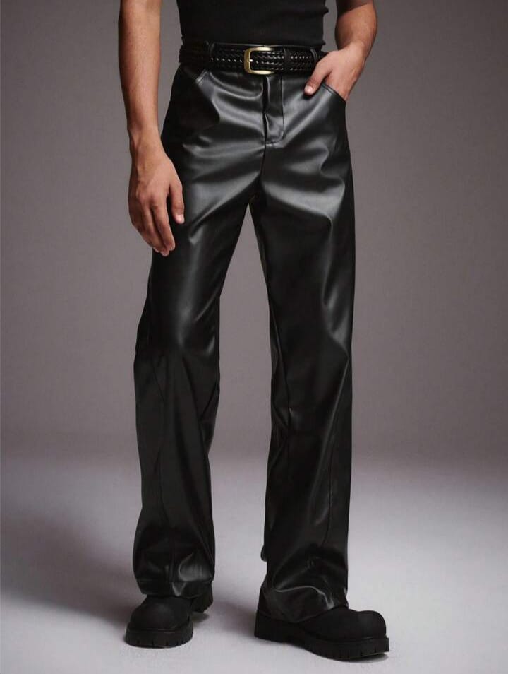 Men's PU Leather Pocket Casual Every Day Slim Fit Trousers